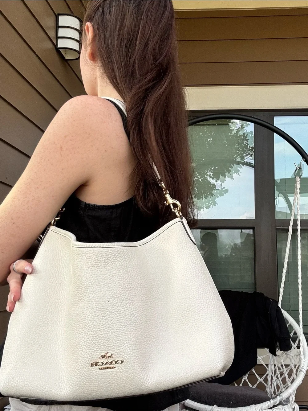 Coach White Pebbled Leather Shoulder Hobo with Gold Hardware